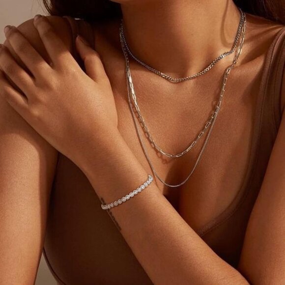 Women's Silver Dainty Trendy Adjustable Tennis Bracelet Jewelry Lobster Claw - Picture 4 of 6